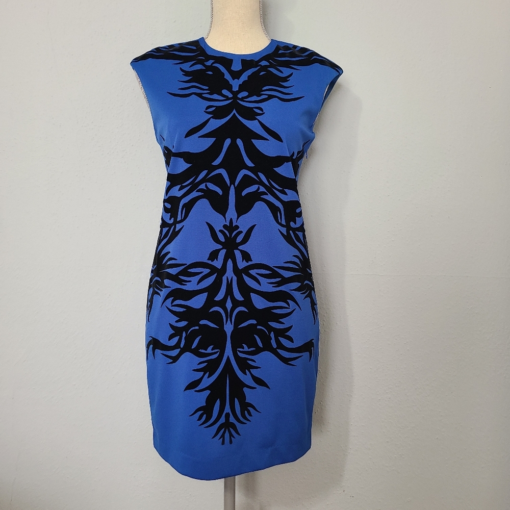 Alexander‎ McQueen Blue Black Spine Print Dress Size Medium